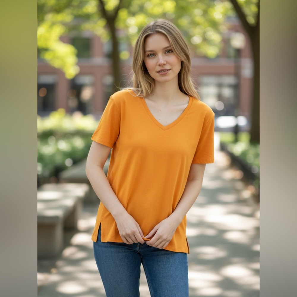 Soft Surroundings Orange V-Neck Tunic Tee Medium